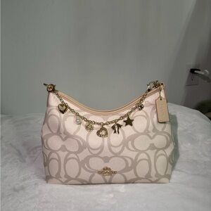 Coach Beige Signature Shoulder Bag with Gold Accents